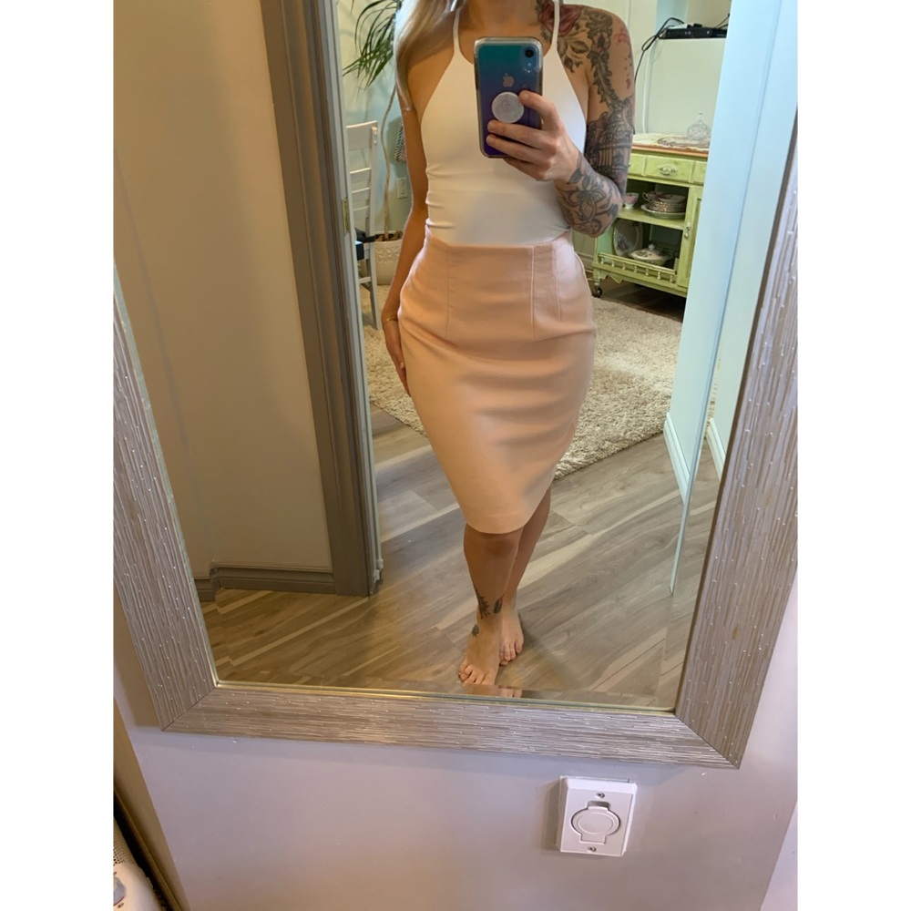 Small, Vintage high waisted peachy pink wool skirt - Picture 1 of 15